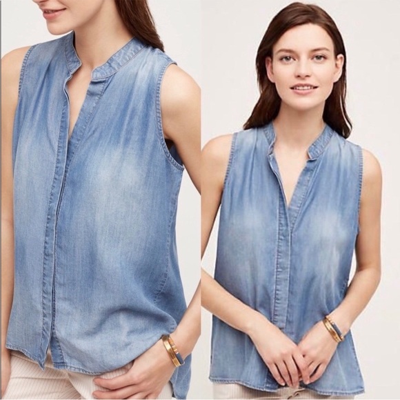 cloth & stone Tops - Anthropologie cloth and stone Chambray V-neck
Sleeveless Top Size Large